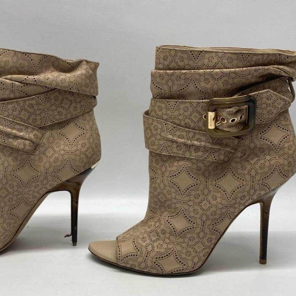 Authentic Burberry Canbury Laser Cut Leather Peeptoe Boots Size 40.5